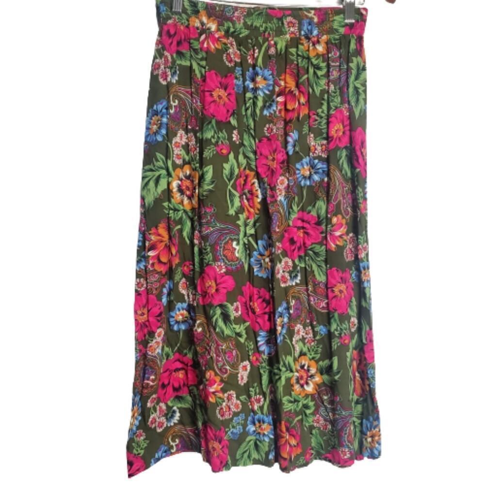 Vintage ML Sport Skirt Womens Size Small 80s Green Pink Floral Maxi Cottage boho